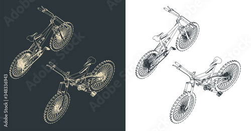 Mountain bike isometric illustrations