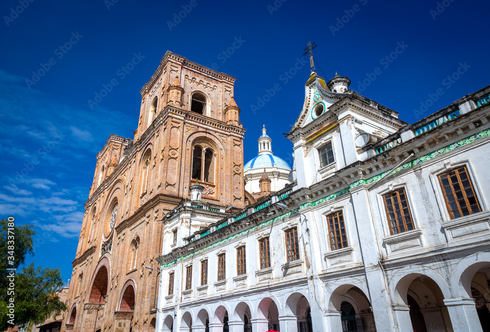 Cathedral of la Inmaculada Concepción, in downtown Cuenca, UNESCO World heritage site, Ecuador, on a sunny beautiful morning.
