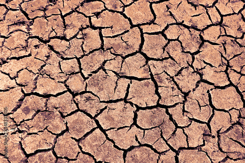 Dry earth with large cracks. Texture surface. The concept of drought.