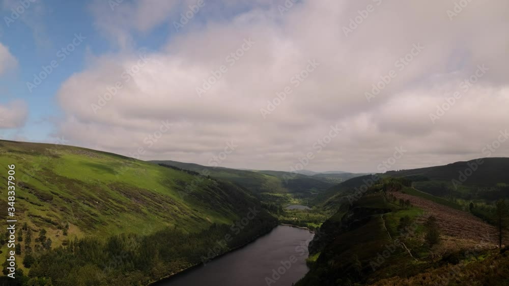 Glendalough valley 4K Time lapse video from above, with moving clouds and shadows, Wicklow mountains, Ireland Glendalough valley 4K Time lapse video from above, with moving clouds and shadows, Wicklow mountains, Ireland