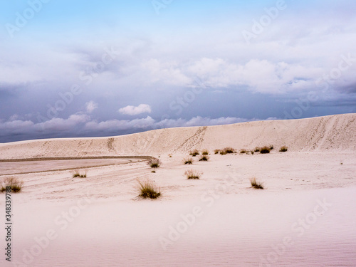 White Sands National Monument is a large unique area of fine white gypsum sand which is blown into dunes. Nearby is the Los Alamos Missile Range where the Atomic Bomb was developed photo