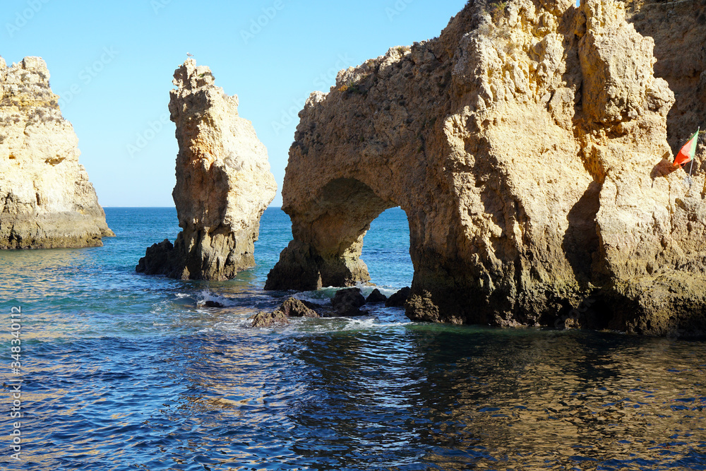 Naklejka premium Ponta da Piedade, a very picturesque coastal stretch in Lagos in the Algarve