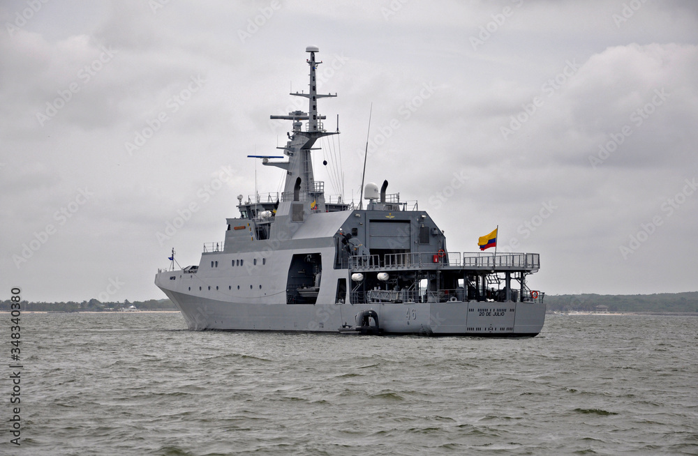 military ship in the beach