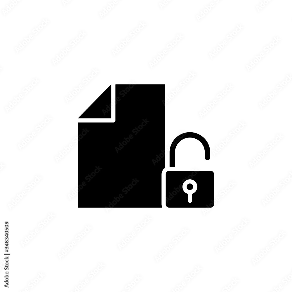 Unlocked file icon vector in black solid flat design icon isolated on white background Unlocked file icon vector in black solid flat design icon isolated on white background