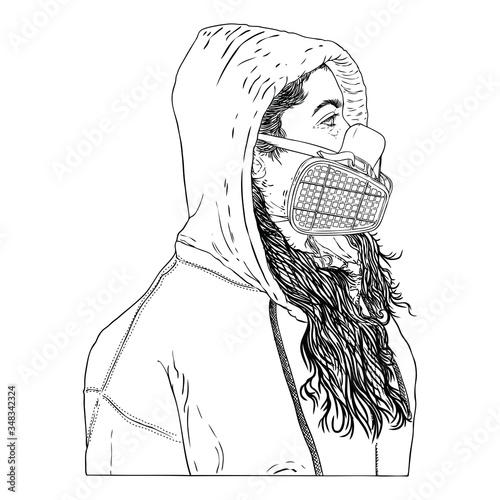 Novel coronavirus COVID-19 new normal social concept, Urban commuter in protective and medical face mask. Prevention and quarantine from infections, flu contaminated air pollution. Vector.