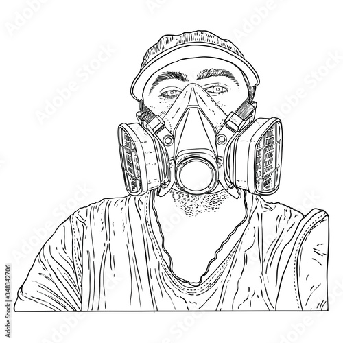 Man wearing protective and medical mask to prevent coronavirus COVID-19 disease. New Normal concept illustration. Person portrait in face mask for infection prevention. Vector.