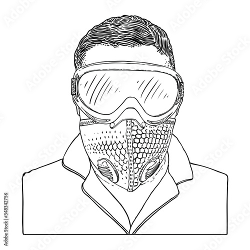 Man wearing protective and medical mask to prevent coronavirus COVID-19 disease. New Normal concept illustration. Person portrait in face mask for infection prevention. Vector.