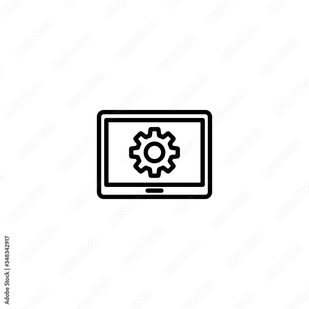 Tablet data settings vector icon in linear, outline icon isolated on white background Tablet data settings vector icon in linear, outline icon isolated on white background