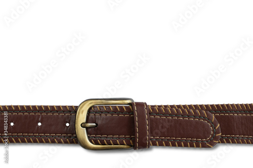 female brown artificial leather belt on isolated white background