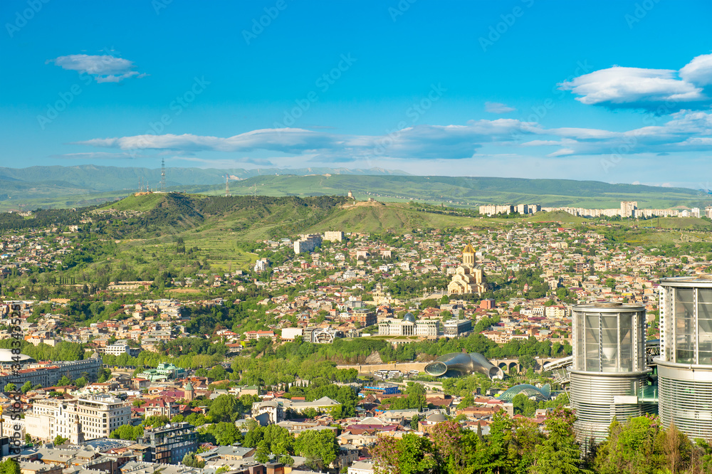 Obraz premium Tbilisi Georgia Caucasus Panorama landscape cloudy blue sky