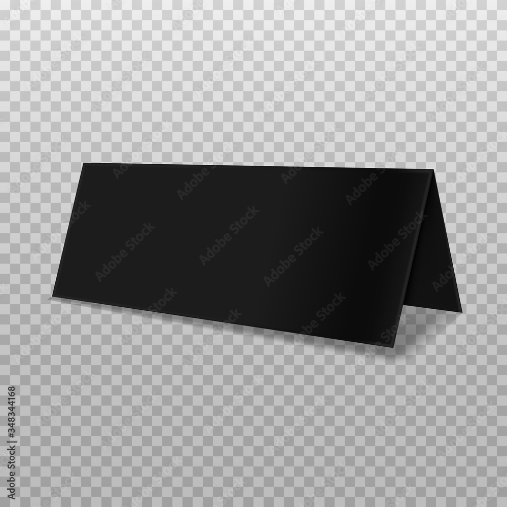 Realistic bifold paper brochures on transparent background with soft shadows. Black booklet template. Business card design or flyer mock-up. Vector illustration. Realistic bifold paper brochures on transparent background with soft shadows. Black booklet template. Business card design or flyer mock-up. Vector illustration.