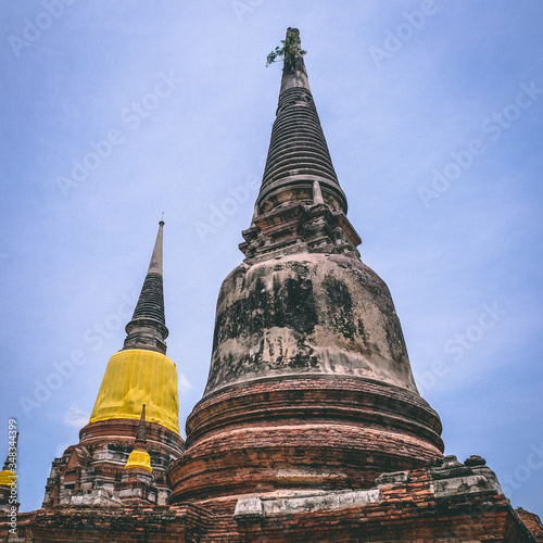 Ancient temple with enormous pagoda at Ayutthaya Historical Park covers the ruins city of Ayutthaya, Landscape of old capital city and the famous temple of the equivalent human in Thailand.