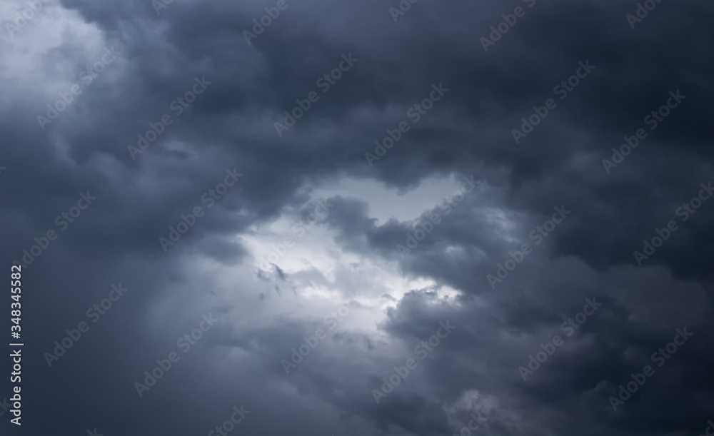 Stormy sky with dark clouds. Rain clouds in the sky. Rainy weather.