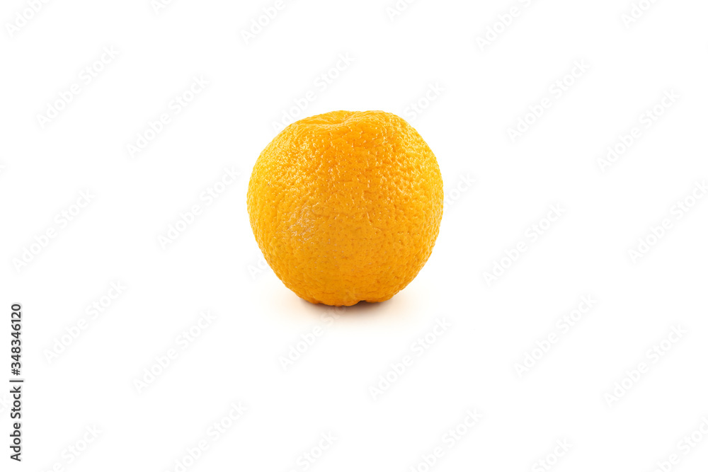 Orange fruit isolated on white background. Creative healthy food concept. Flat lay.