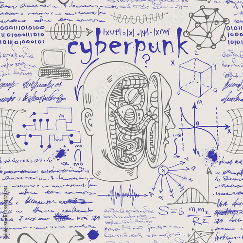 vector image of a seamless texture background in the style of sketches from the diary of a scientist inventor with formulas and notes