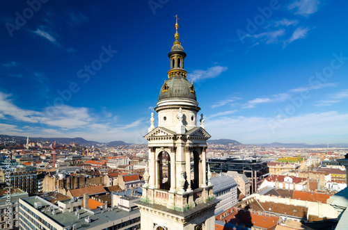 Panorama of Budapest, Hungary taken from the tower of Saint Istvan cathedral