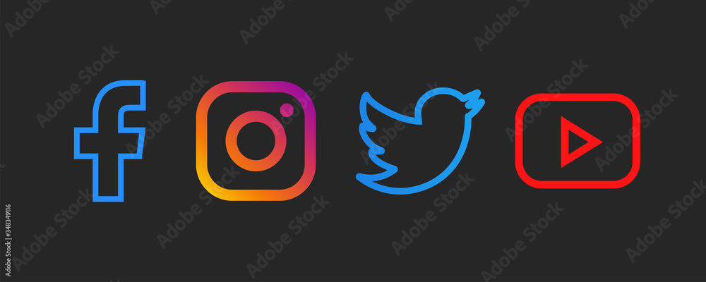Facebook, instagram, twitter, youtube - Collection of popular social media  logo. Black background. Editorial vector. Kyiv, Ukraine - May 13, 2020  Stock Vector | Adobe Stock