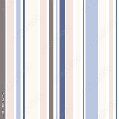 Simple vector vertical stripes pattern. Colorful seamless texture with thin and thick straight lines. Stylish abstract geometric striped background. Design in soft pastel colors, blue, beige, brown