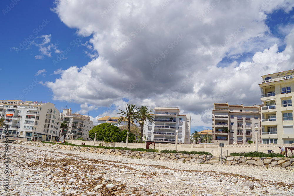 ALTEA, SPAIN - MAY 10, 2020: View of Altea town with its beaches and white houses