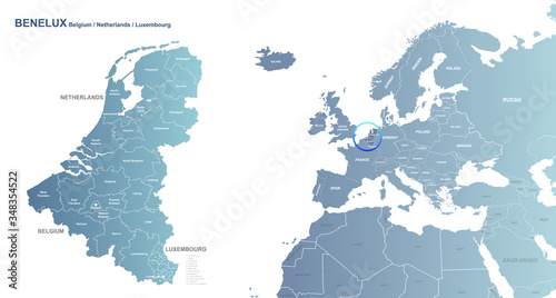 BENELUX map. vector benelux map in european countries. 