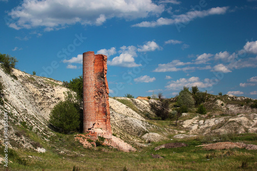 Old abandoned limestone calcination furnace near Vovchansk, Eastern Ukraine photo