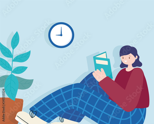 people activities, girl sitting on floor reading book
