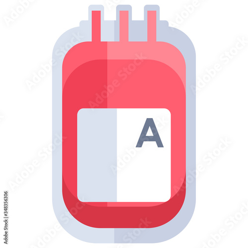 Blood pack on white isolated backdrop. Blood donor emblem for social banner, web element, health care promo, medical poster. Chemist shop logo or info card. Flat style stock vector illustration