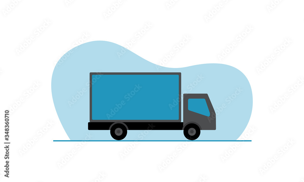 Vector illustration of blue and gray delivery truck with an abstract blob, isolated against a white background. Vehicle has copy space on side for text and logos. Great for advertising and promotions. Vector illustration of blue and gray delivery truck with an abstract blob, isolated against a white background. Vehicle has copy space on side for text and logos. Great for advertising and promotions.