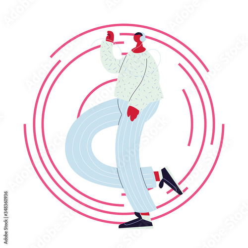 man listening music and dancing