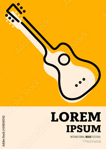 Music poster design template background decorative with guitar hand drawing outline