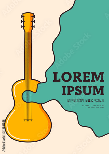 Music poster design template background decorative with guitar flat design style