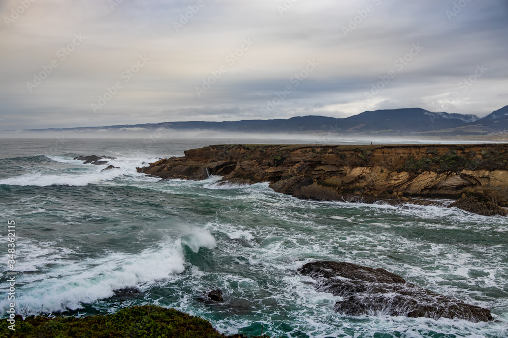 Waves breaking on the California coastline