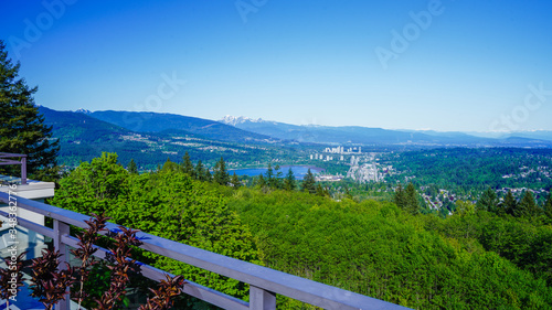 panoramic view over valley, ocean inlet and mountains 