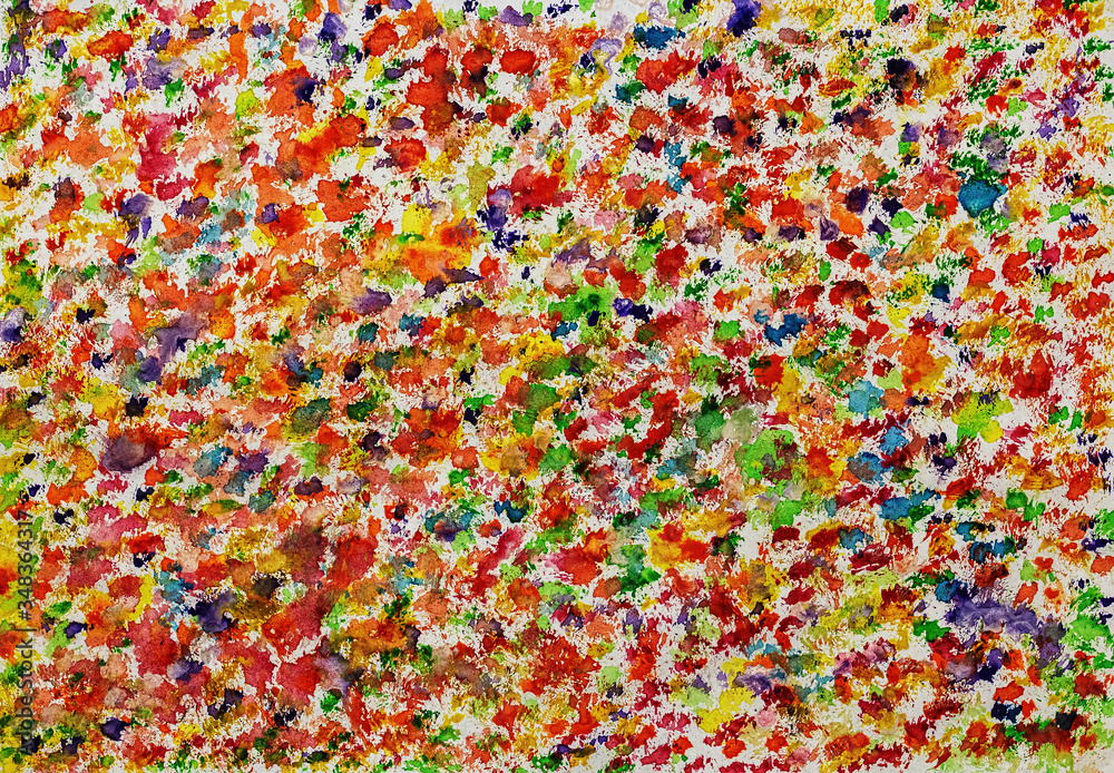 Chaotic bright spots of watercolor paint on a sheet of paper Chaotic bright spots of watercolor paint on a sheet of paper