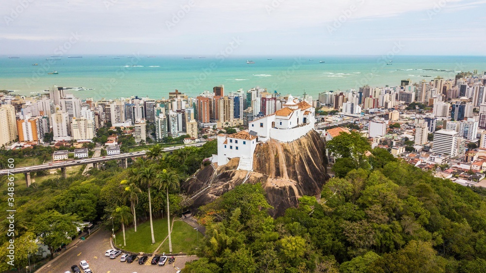 Aerial view of Nossa Senhora da Penha convent and town of Vila Velha - Espírito Santo state - Brazil