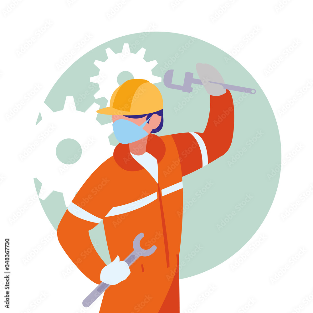 industrial worker man working with face mask
