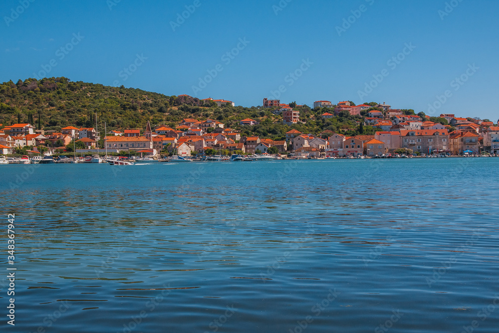 View of sea coast in Trogir town, Dalmatia, Croatia