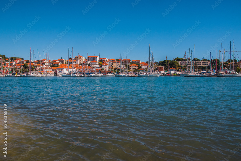 View of sea coast in Trogir town, Dalmatia, Croatia