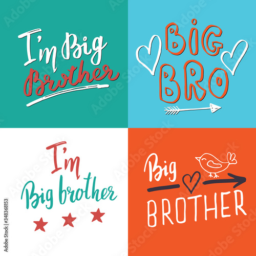 Big brother, Calligraphic Letterings signs set, child nursery printable phrase set. Vector illustration