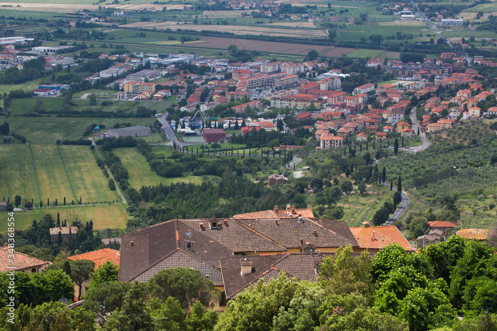 View of Cortona, a hill town in the Tuscany region of Italy