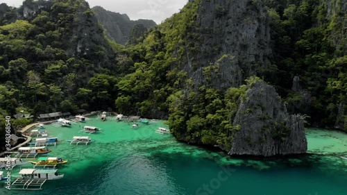 Aerial view of turquoise tropical lagoon with Karst limestone cliffs in Coron Island, Palawan, Philippines. UNESCO World Heritage Tentative List, Kayangan Lake photo