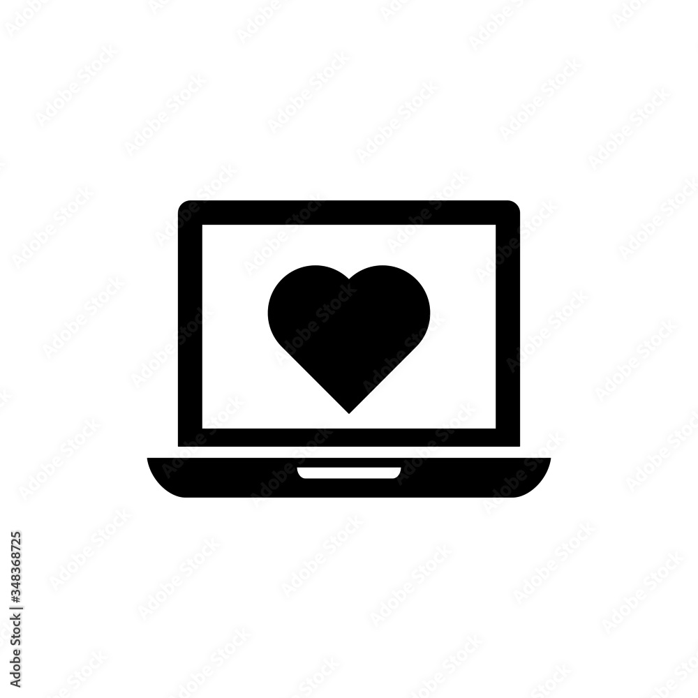 Laptop with a heart icon in black solid flat design icon isolated on white background

