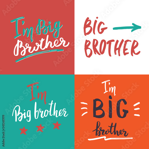 Big brother, Calligraphic Letterings signs set, child nursery printable phrase set. Vector illustration