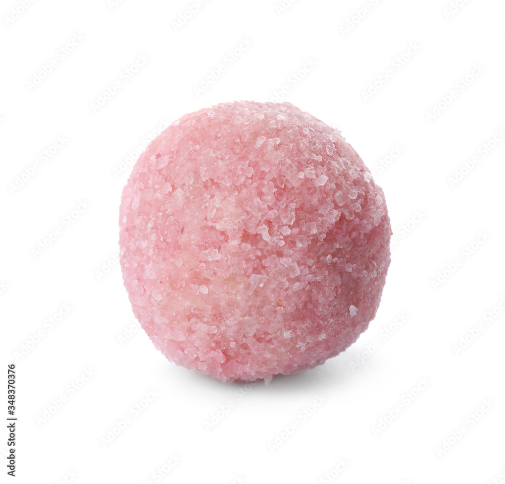 Pink chocolate candy isolated on white. Fancy confectionery