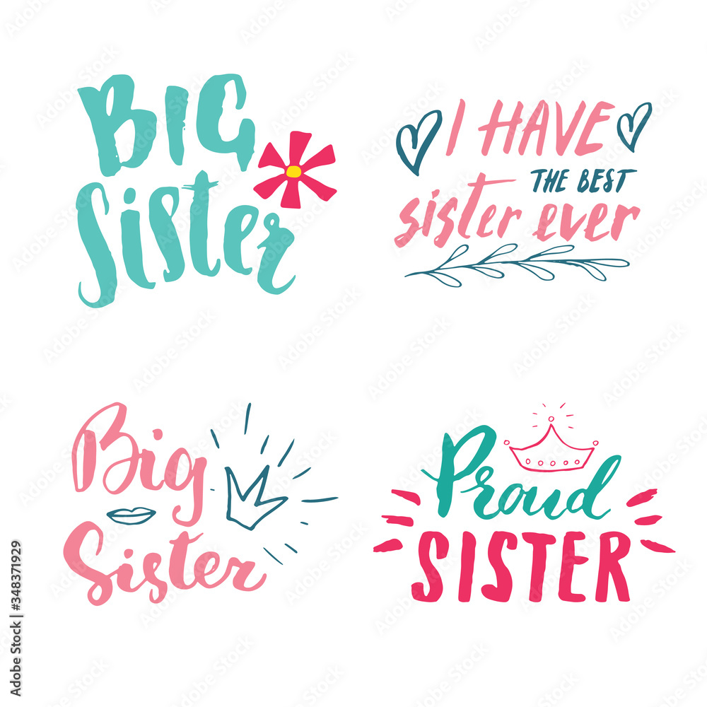 Sister calligraphic Lettering signs set, child nursery printable phrase ...