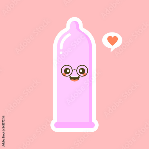 cute and kawaii condom shaped funny emoticons . Latex contraception emoji symbols. Social communication and chatting vector elements. Smile face facial expression. Safe sex sticker collection.