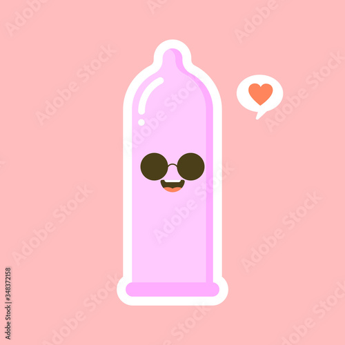 cute and kawaii condom shaped funny emoticons . Latex contraception emoji symbols. Social communication and chatting vector elements. Smile face facial expression. Safe sex sticker collection.
