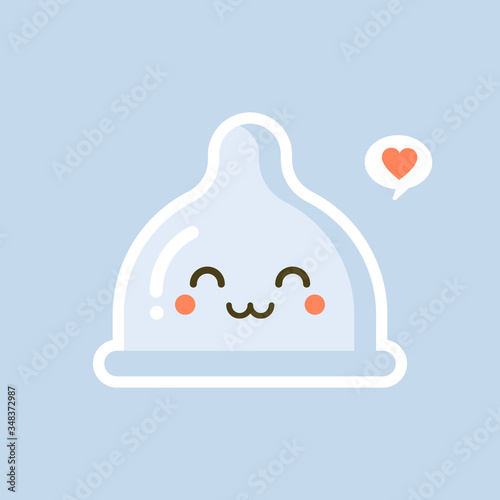 cute and kawaii condom shaped funny emoticons . Latex contraception emoji symbols. Social communication and chatting vector elements. Smile face facial expression. Safe sex sticker collection.