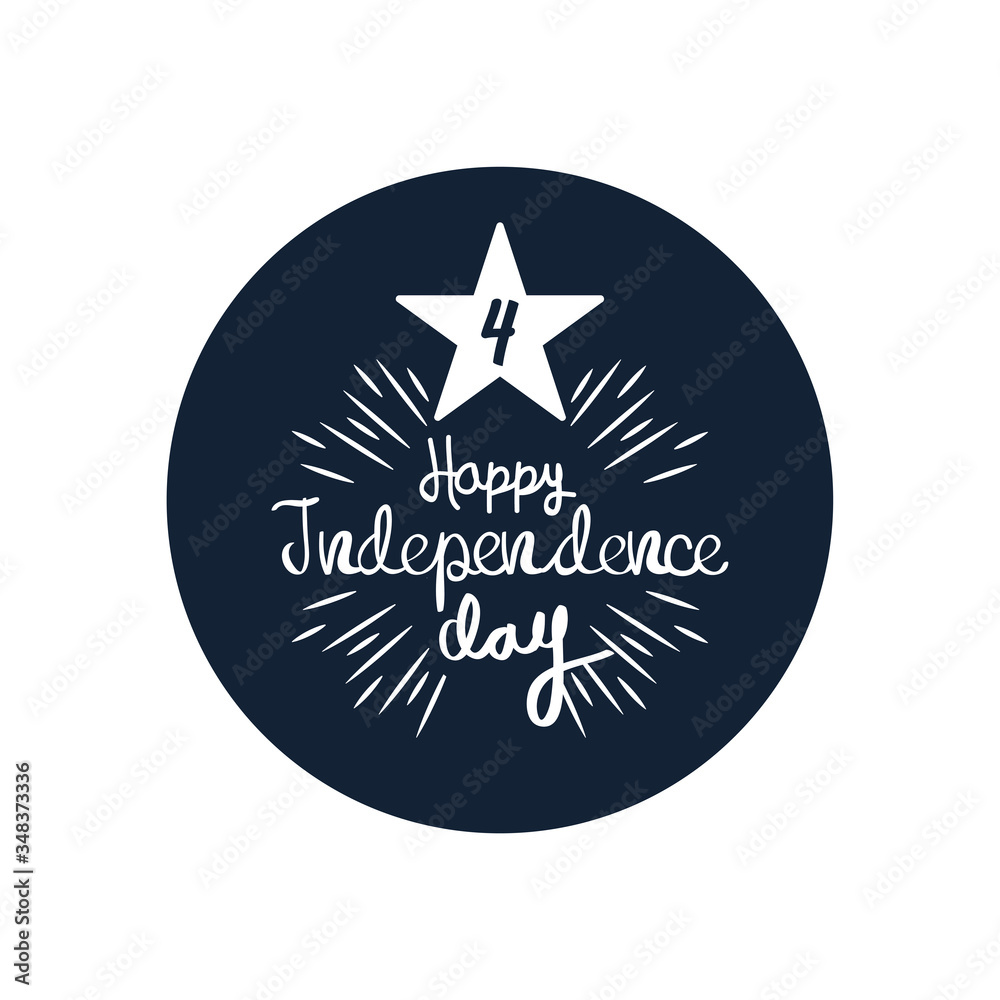 United Stated independence day concept, July 4th typographic design with star and burst, block silhouette design