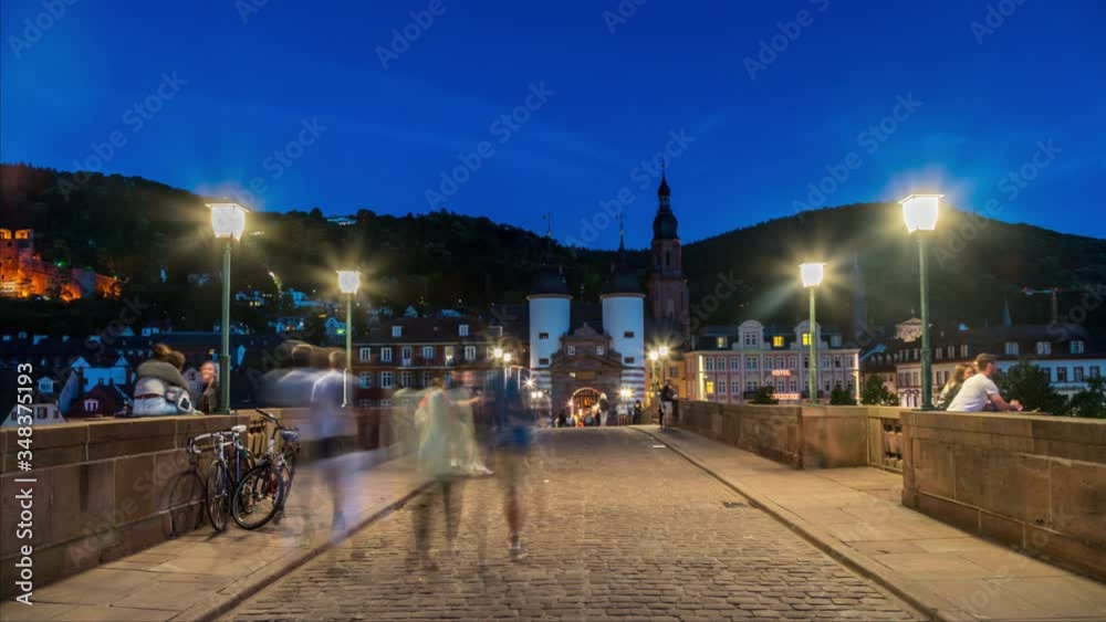 Heidelberg at night view from bridge, old town castle at night. Heidelberg at night view from bridge, old town castle at night.